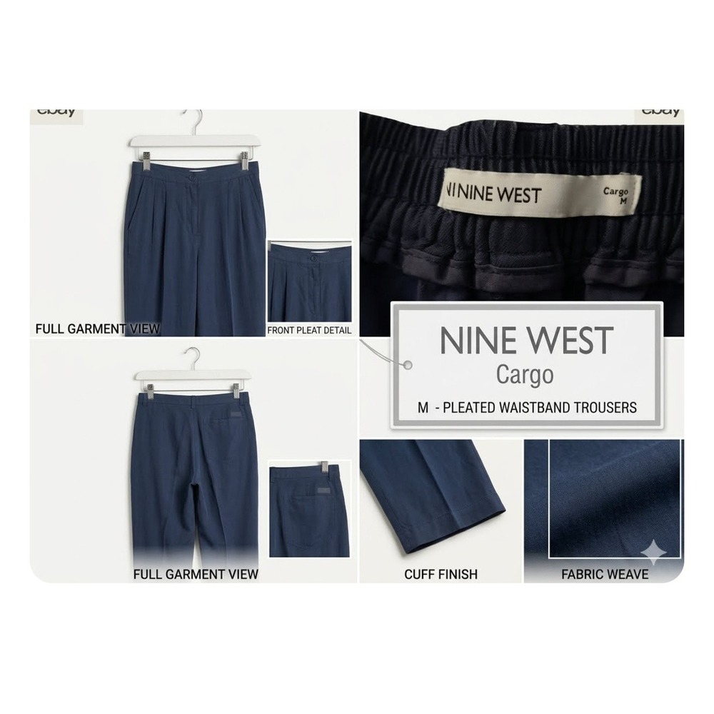 Nine West Cargo Navy Blue Pleated Waistband Trousers Mens Size M